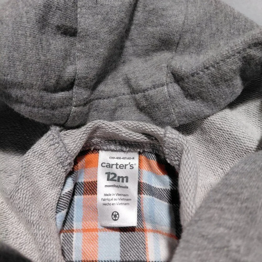 NEW Carter's 12M Two Piece Jersey Pants & Plaid Button Up with Hood